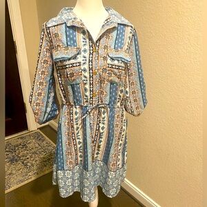 Patchwork Style Boho Print 3 Quarter Dress